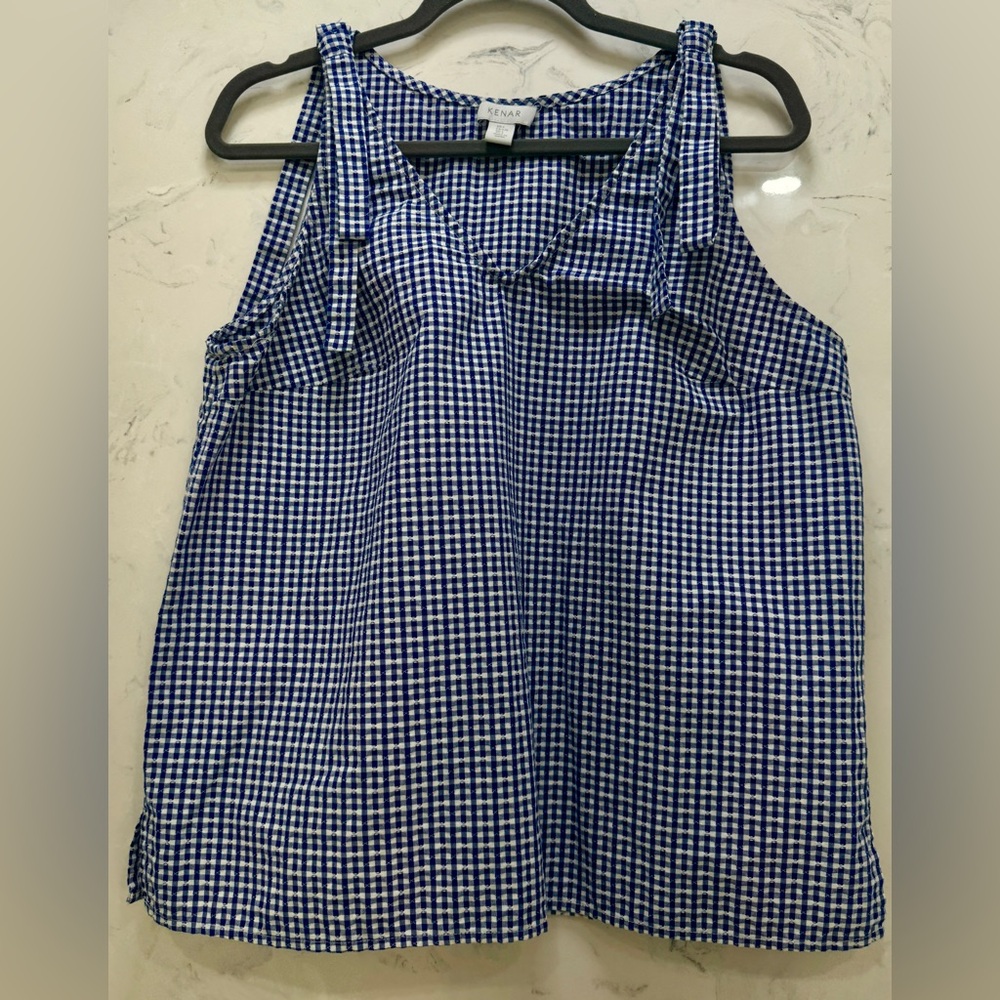 ☀️Kenar Navy and White Gingham Sleeveless Top